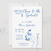 Hand getrokken Blauwe Graduatie Party uitnodiging (Voorkant)
