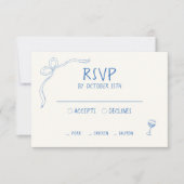 Hand getrokken Blauwe Illustratie Frans RSVP Kaartje (Voorkant)