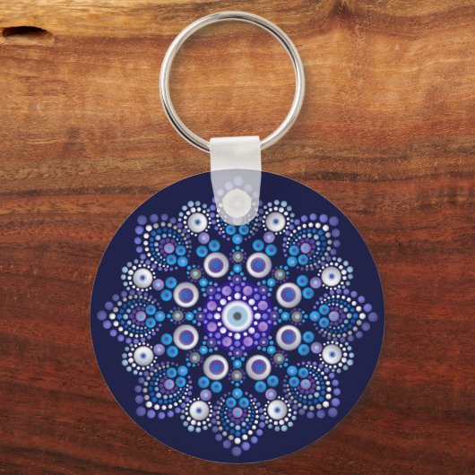 Hand getrokken blauwe juweel stip mandala sleutelhanger (Voorkant)