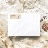 Hand getrokken blauwe kerstboom Doddle adres Etiket