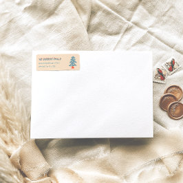 Hand getrokken blauwe kerstboom Doddle adres Etiket