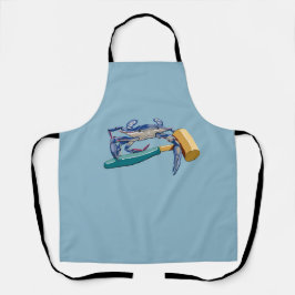 Hand getrokken blauwe krab met hamer Mallet Crab B Schort