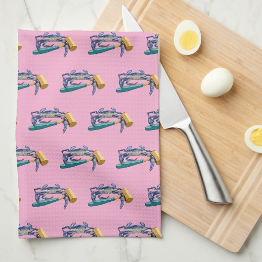 Hand getrokken blauwe krab met hamer Mallet Crab B Theedoek (Quarter Fold)