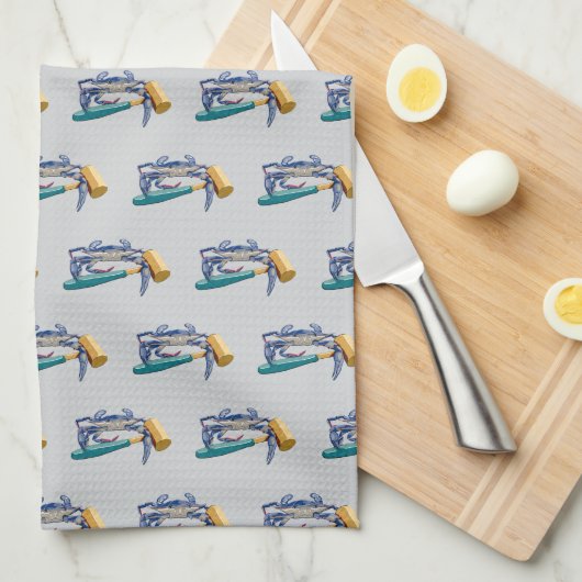 Hand getrokken blauwe krab met hamer Mallet Crab B Theedoek (Quarter Fold)