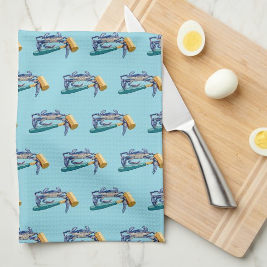 Hand getrokken blauwe krab met hamer Mallet Crab B Theedoek (Quarter Fold)
