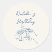 Hand getrokken blauwe Martini bril verjaardagsfees Ronde Sticker (Voorkant)