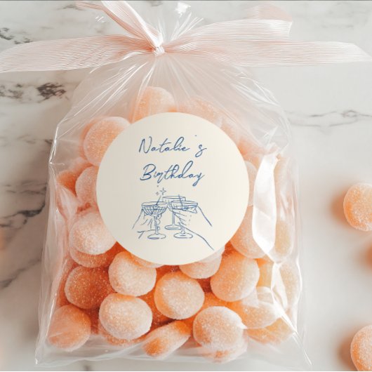 Hand getrokken blauwe Martini bril verjaardagsfees Ronde Sticker