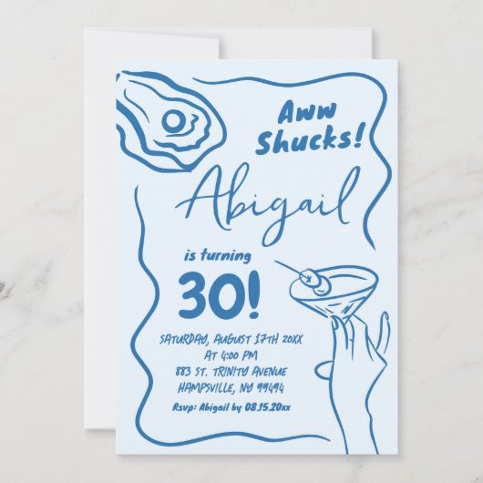 Hand getrokken blauwe oester cocktail volwassen ve kaart (Voorkant)