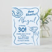 Hand getrokken blauwe oester cocktail volwassen ve kaart (Staand voorkant)