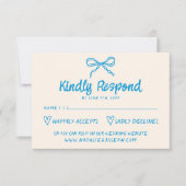 Hand getrokken Blauwe Retro Bow Moderne Bruiloft RSVP Kaartje (Voorkant)