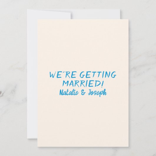 Hand getrokken blauwe retro champagne toren bruilo kaart (Achterkant)