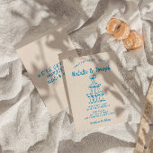 Hand getrokken blauwe retro champagne toren bruilo kaart