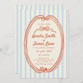 Hand getrokken Blauwe strepen Eigenzinnige bruilof Kaart (Voorkant / Achterkant)