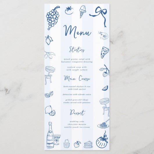 Hand getrokken blauwe strepen Italiaans menu (Voorkant)