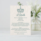Hand Getrokken Blauwgroen Kroonluchter Wedding De Informatiekaartje (Staand voorkant)