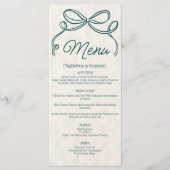 Hand Getrokken Blauwgroen Retro Ribbon Bow Weddin Menu (Voorkant)