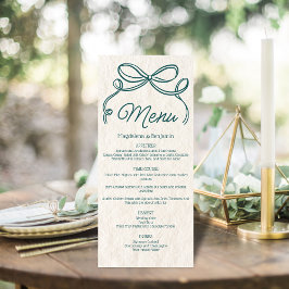  Hand Getrokken Blauwgroen Retro Ribbon Bow Weddin Menu