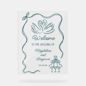 Hand Getrokken Blauwgroen Retro Wedding Welkom Acryl Bord (Voorkant)