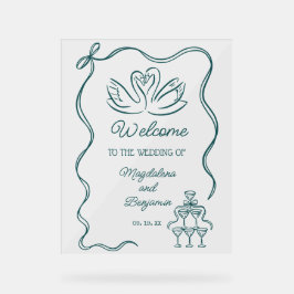  Hand Getrokken Blauwgroen Retro Wedding Welkom Acryl Bord