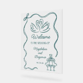 Hand Getrokken Blauwgroen Retro Wedding Welkom Acryl Bord (Hoek)