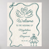  Hand Getrokken Blauwgroen Retro Wedding Welkom Poster (Voorkant)