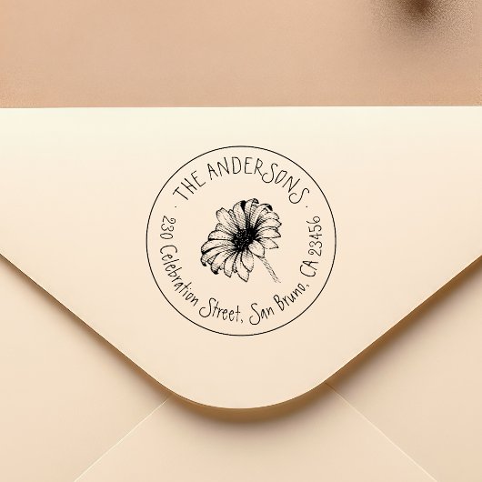 Hand getrokken bloem | Rustieke naam Retouradres Zelfinktende Stempel