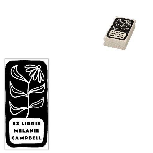 Hand getrokken Bloem Vetgedrukte Retro Ex Libris B Rubberstempel (Gestempeld)
