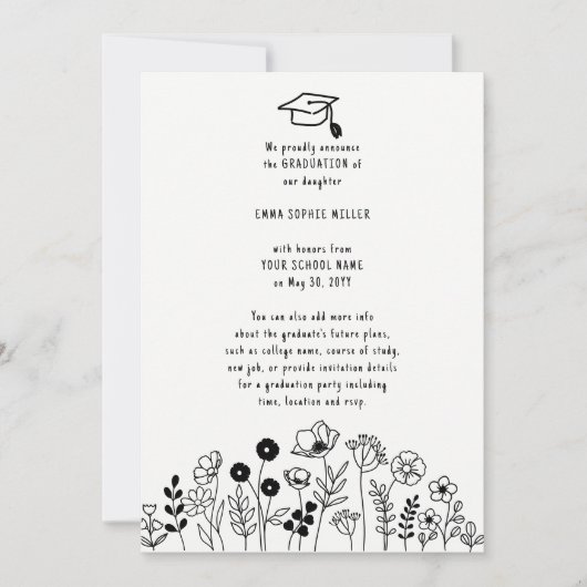 Hand getrokken bloemen Afstuderen Aankondiging (Voorkant)