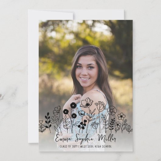 Hand getrokken bloemen Afstuderen Aankondiging (Achterkant)