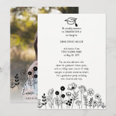 Hand getrokken bloemen Afstuderen Aankondiging (Voorkant / Achterkant)