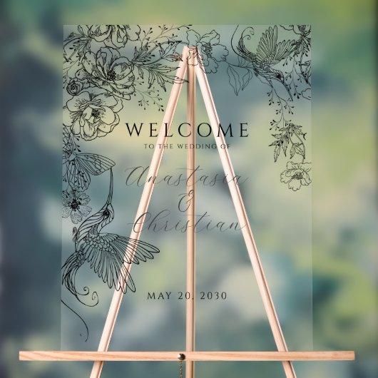 Hand getrokken bloemen bruiloft acryl bord (Neutraal)