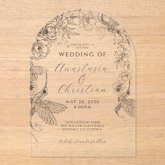 Hand getrokken bloemen bruiloft acryl uitnodigingen (Voorkant)