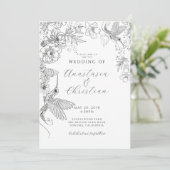 Hand getrokken bloemen bruiloft kaart (Staand voorkant)