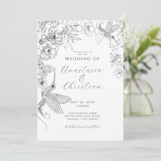 Hand getrokken bloemen bruiloft kaart (Staand voorkant)