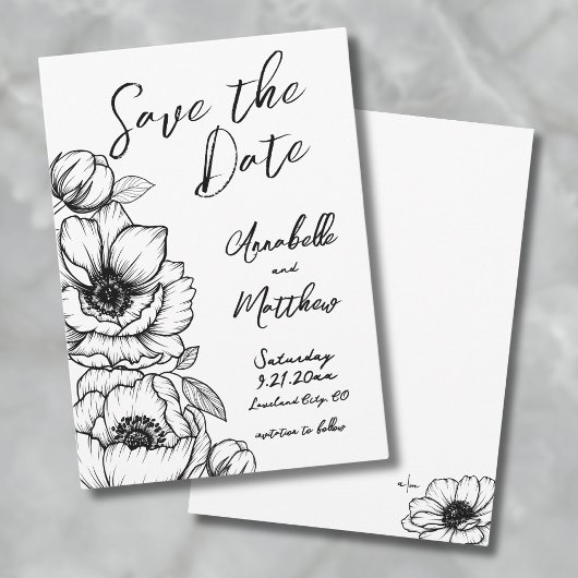 Hand getrokken Bloemen bruiloft Save the date