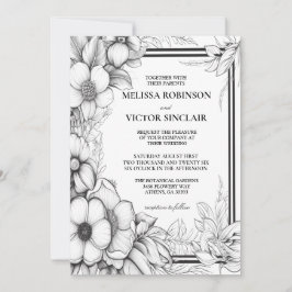 Hand getrokken bloemen en grens bruiloft uitnodigi kaart