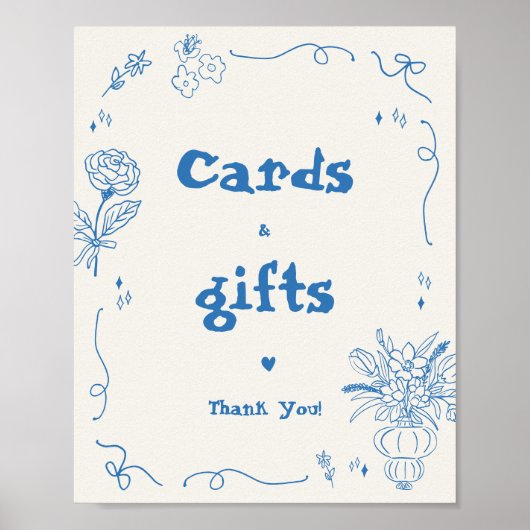 Hand getrokken bloemen grillige Kaarten en geschen Poster (Voorkant)