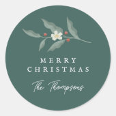 Hand getrokken Bloemen Groene Kerstcadeau Label (Voorkant)