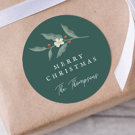 Hand getrokken Bloemen Groene Kerstcadeau Label