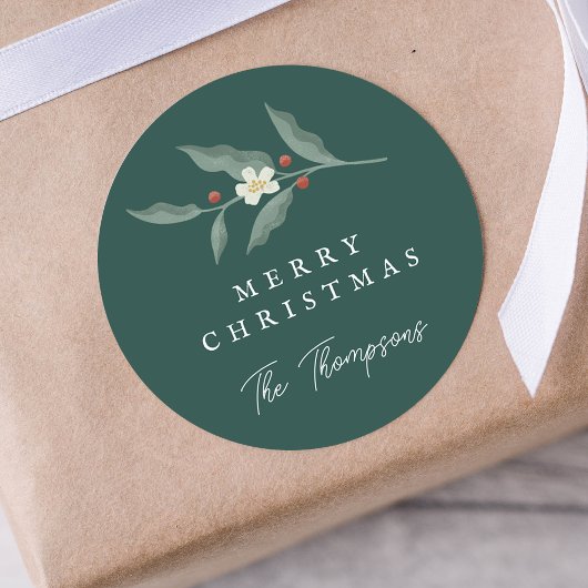 Hand getrokken Bloemen Groene Kerstcadeau Label