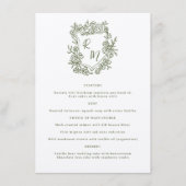 Hand getrokken Bloemen Groene Monogram Crest Weddi Menu (Voorkant)