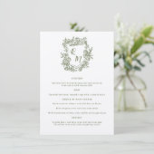 Hand getrokken Bloemen Groene Monogram Crest Weddi Menu (Staand voorkant)