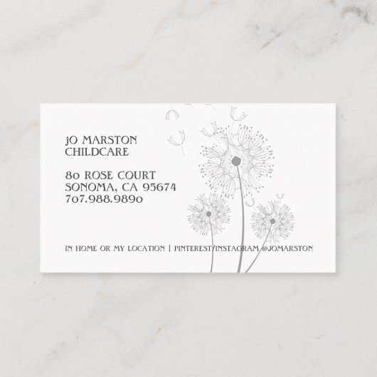 Hand getrokken Bloemen Kinderopvang Visitekaartje (Achterkant)