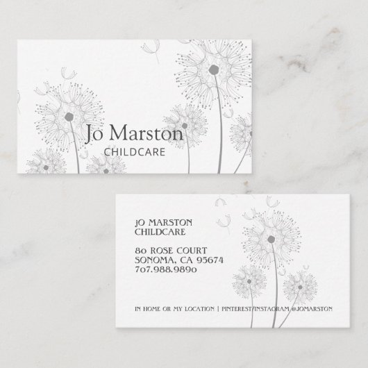 Hand getrokken Bloemen Kinderopvang Visitekaartje (Voorkant / Achterkant)