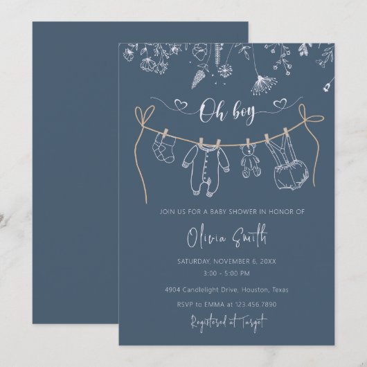 Hand getrokken Bloemen Kleding Kleding Kleren Baby Kaart (Voorkant / Achterkant)