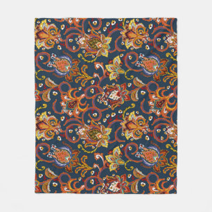 Hand getrokken bloemen: kleurrijk marinepatroon fleece deken