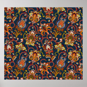 Hand getrokken bloemen: kleurrijk marinepatroon poster