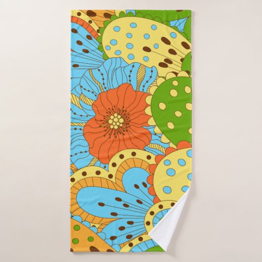 Hand getrokken bloemen: kleurrijke naadloos badhanddoek (Badhanddoek)