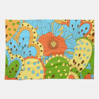 Hand getrokken bloemen: kleurrijke naadloos theedoek