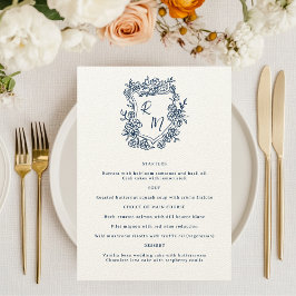 Hand Getrokken Bloemen Marine Blauw Monogram Kreef Menu